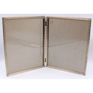 Brass Ornate Double Hinge Frame 8x10" Glass Desktop Vintage Side by Side Pics